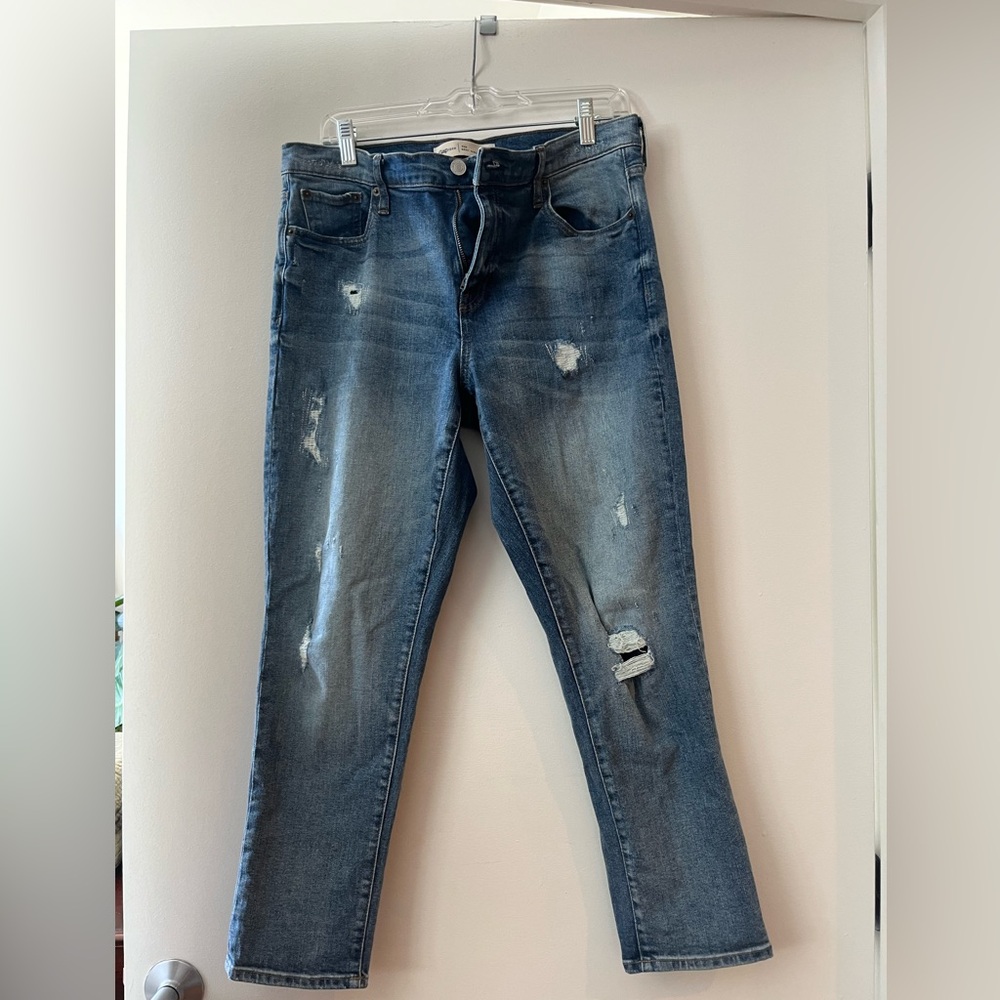 GAP Blue Ankle Cropped Jeans with Distressed Details